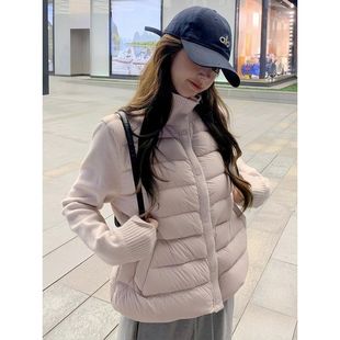 轻薄羽绒服女款冬季新款立领毛衣拼接轻便排骨90白鸭绒内胆外套潮