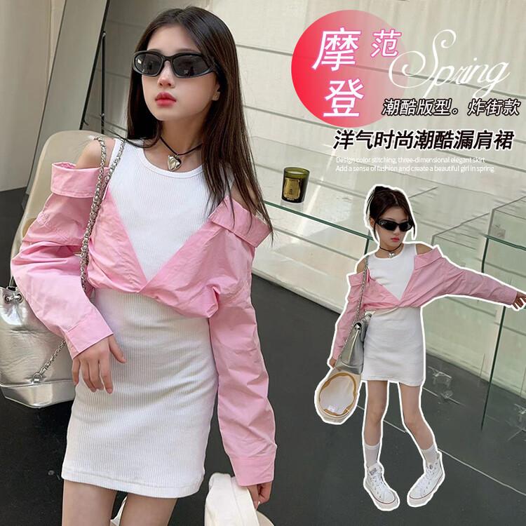 2025新款春季儿童假两件拼接拼色修身连衣裙童裙韩版童装女童裙子
