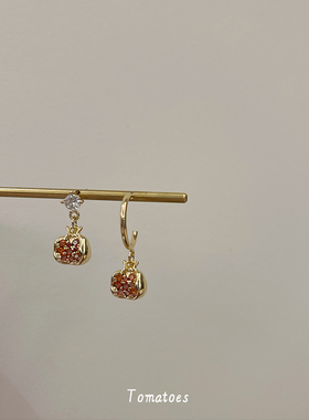 「全店买三赠一」原创设计红色多汁石榴简约百搭锆石耳环项链耳夹