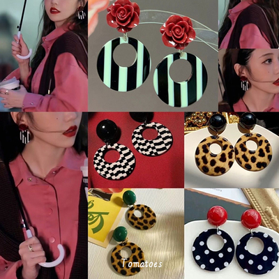 复古港风黑白波点圆圈耳环