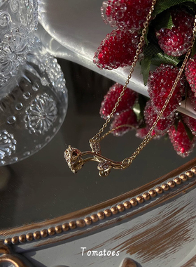 「全店买三赠一」法式复古气质简约优雅立体玫瑰花项链锁骨链