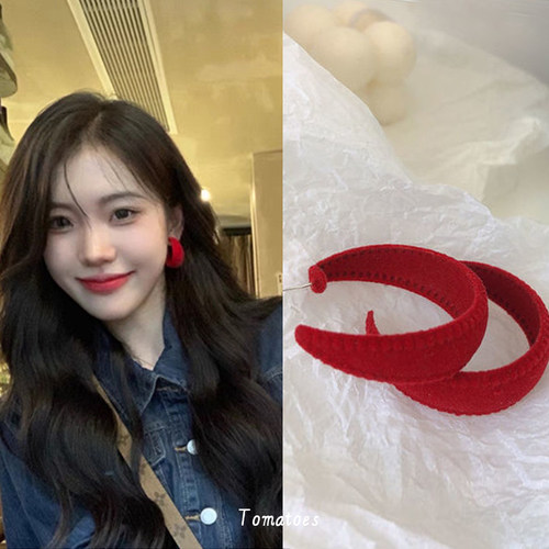 全场买三送一复古红色丝绒耳环女
