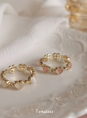 法式复古猫眼石爱心戒指