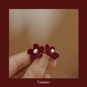 秋冬红色植绒花朵蚊香盘耳夹女无耳洞耳环小众设计感复古气质耳钉