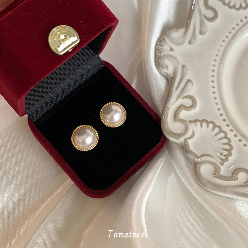 法式简约金边珍珠耳钉