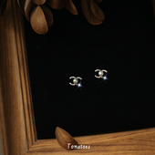 「全店买三赠一」甜美小巧精致双C珍珠耳钉简约百搭纯银耳环耳夹