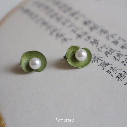 「全店买二赠一」vintage古董复古精致设计秋日天竺葵珍珠耳钉夹