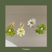 「全店买三赠一」森系绿色小雏菊蚊香盘耳夹女无耳洞花朵耳饰耳环