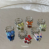 「全店买三赠一」甜酷蝴蝶女孩复古几何情侣手工蝴蝶耳扣耳圈耳环