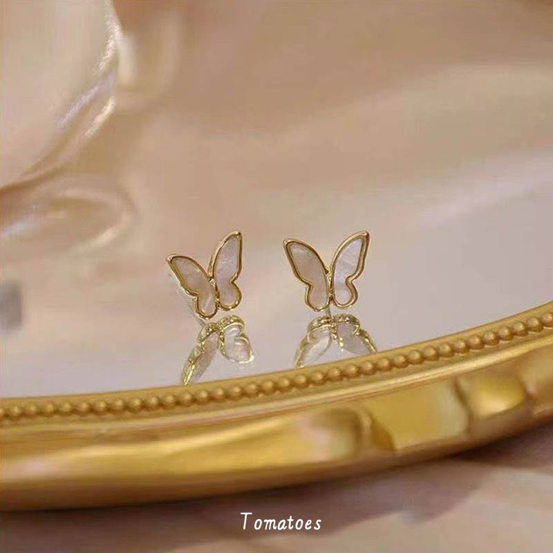全店买三送一白贝母蝴蝶耳钉耳夹