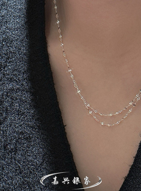嘉兴银家s925纯银小众设计感黄水晶闪光项链女韩式简约叠戴锁骨链