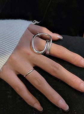 嘉兴银家S925纯银韩版小众设计感夸张线条时髦戒指简约个性指环