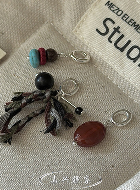 嘉兴银家s925纯银小众设计感松石玛瑙布艺吊坠女韩式复古简约项坠