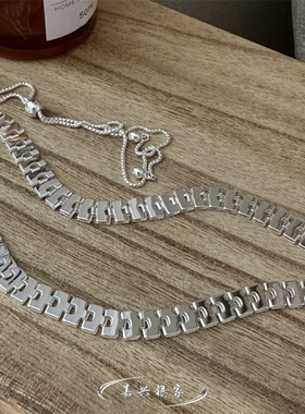 嘉兴银家s925纯银复古小众高级抽拉表带项链韩ins重工质感毛衣链