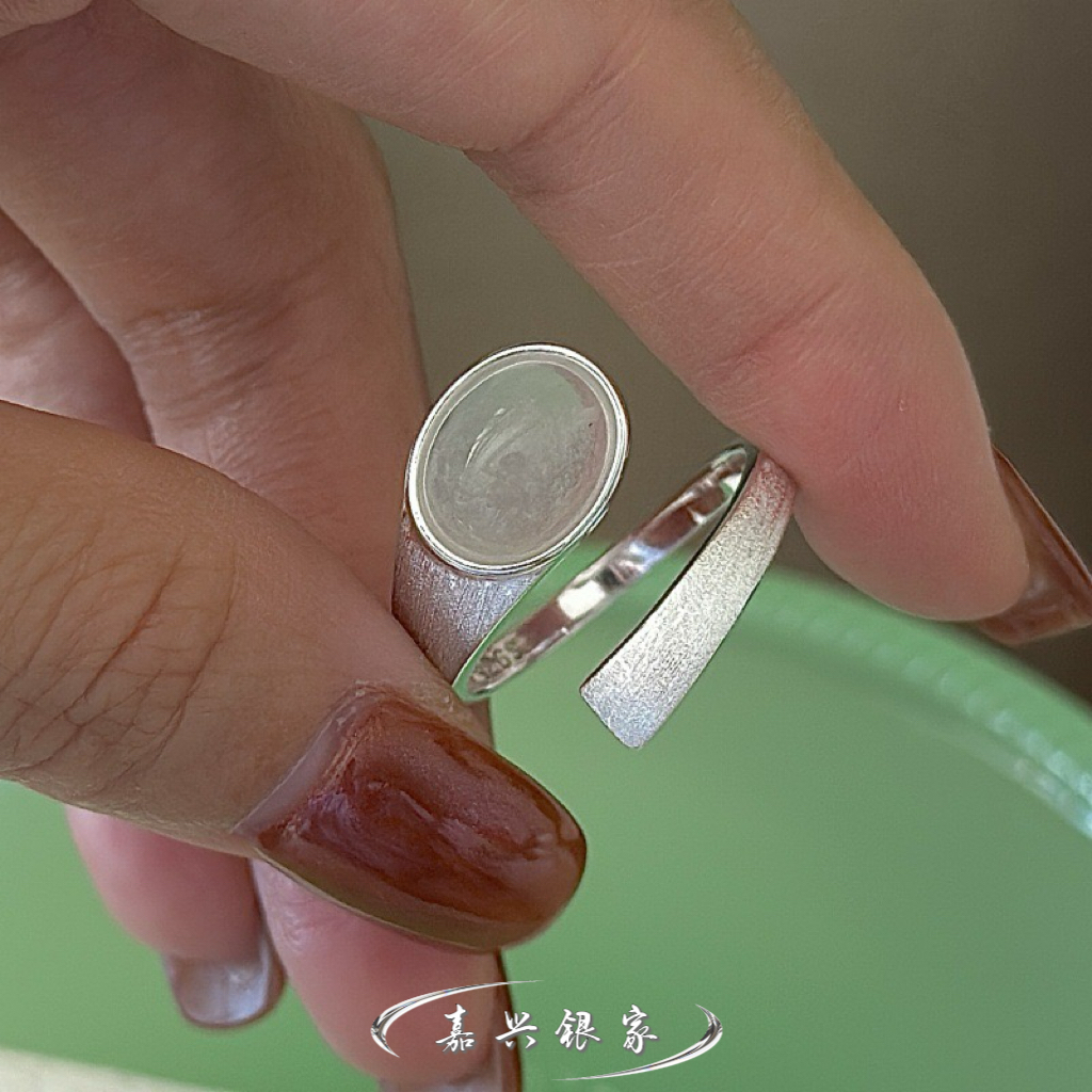 嘉兴银家s925纯银小众韩版设计水沫玉拉丝戒指女复古ins简约指环