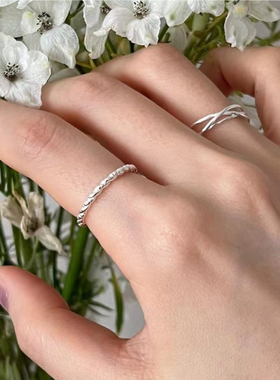 嘉兴银家s925纯极简戒指女韩版设计感ins网红金色麻花细戒指