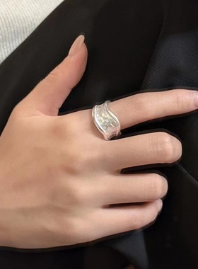 嘉兴银家s925纯银时尚磨砂质感厚重建筑风戒指韩版INS风博主指环