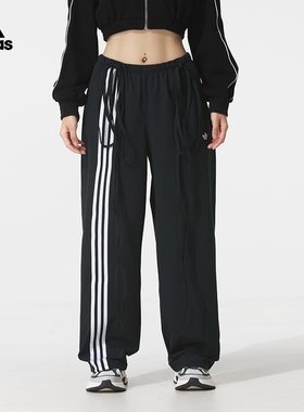 阿迪达斯三叶草女裤2025新款梭织运动休闲宽松透气直筒长裤JV9727