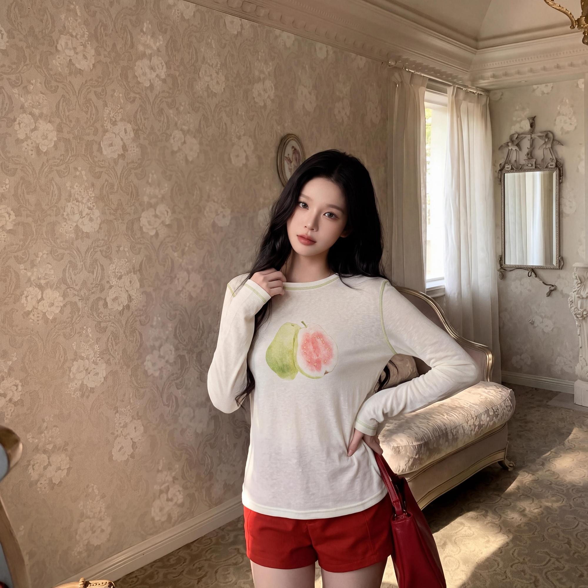 夏季水果印花长袖防晒罩衫女夏薄T恤