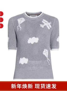 Thom Browne 女士棉质针织网眼短袖女装T恤 FJS110A 08056