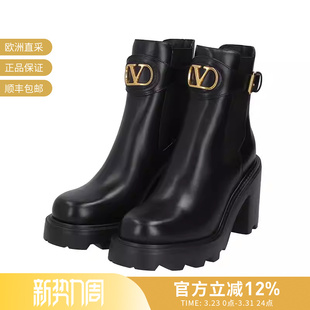 VALENTINO华伦天奴女士粗高跟靴子短靴皮靴跟高9cm BEK 2S0KY9