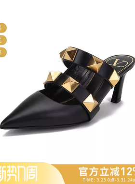 VALENTINO华伦天奴 女士超大铆钉高跟穆勒鞋 WW2S0BM6 KET