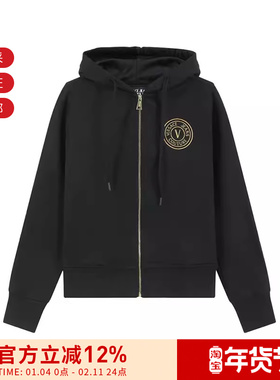 VJC范思哲 女士V字徽章刺绣连帽长袖卫衣 75HAIT06 CF06T