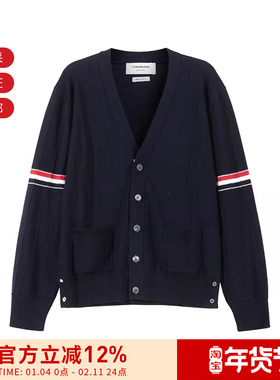 THOM BROWNE 男士羊毛短款V领针织开衫羊毛衫MKC519A Y1002