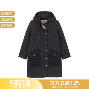 棉服8096351 绗缝连帽大衣夹棉外套薄款 Burberry博柏利 女士中长款