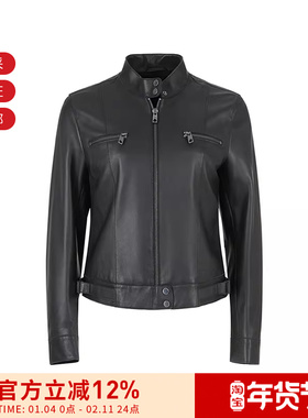 【甄品精选】EA阿玛尼 女士短款皮衣摩登机车皮夹克H4NB65 E2P86
