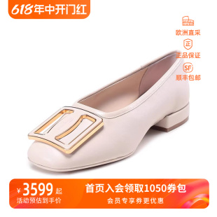 0748713 皮鞋 单鞋 Ferragamo菲拉格慕情人节女士饰扣方头平底鞋