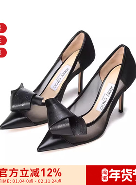 Jimmy Choo 女士蝴蝶结尖头网眼高跟鞋单鞋 LANI 85 OTX