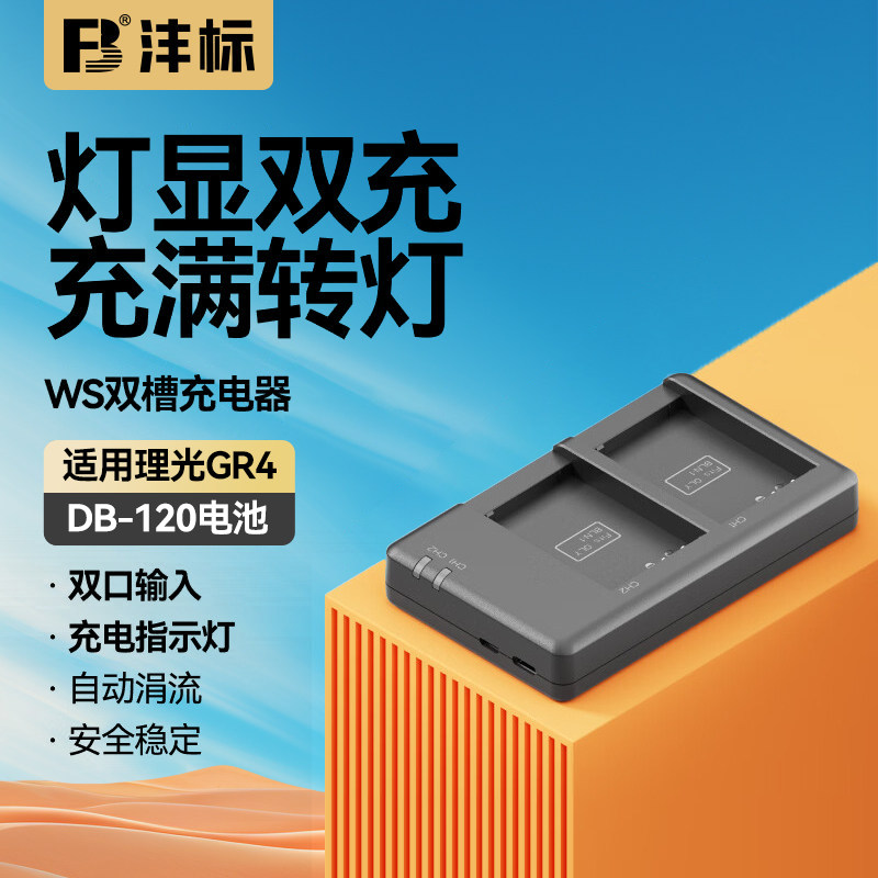 FB/沣标DB-120电池充电器适用理光GR4充电器Ricoh GR IV相机座充 db120双充电USB双槽充电器座充续航配件GRIV