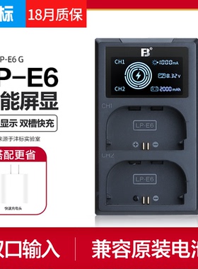 沣标佳能LP-E6双充EOS R R5 R6 II二代R7微单充电器5D4 90D 70D 5D2 5D3 6D 80D 6D2单反相机E6NH电池E6P座充