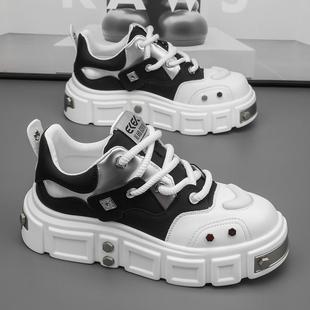 男鞋2024新款秋季透气钉子板鞋厚底增高运动休闲小白鞋欧洲站潮鞋