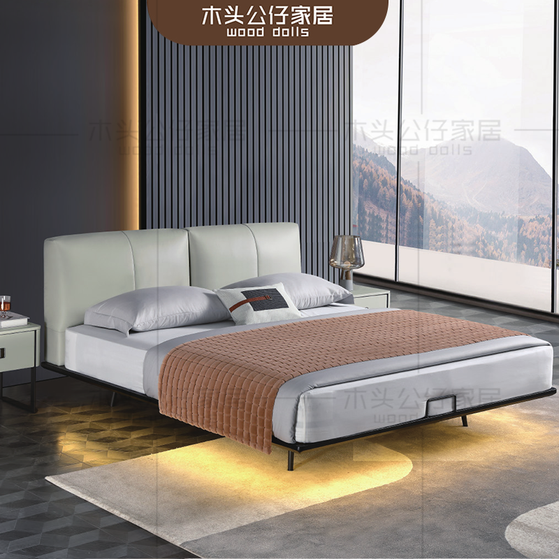 意式极简悬浮软床合集全实木框架猫爪皮布艺真皮面料尺寸可定制