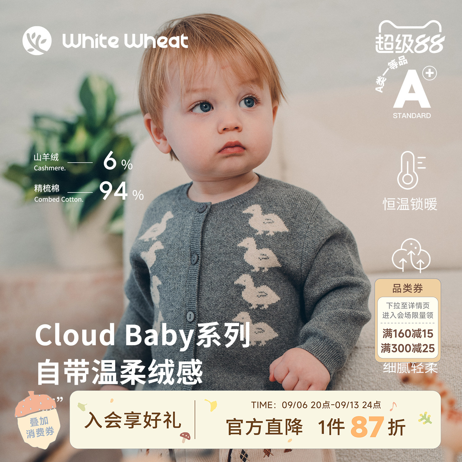 whitewheat对称小鸭子针织开衫图片