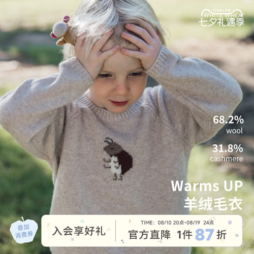 whitewheat卡通保暖羊毛针织衫