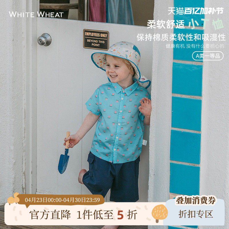 whitewheat儿童夏装2025新款衬衫男女宝宝休闲纯棉洋气短袖花衬衣