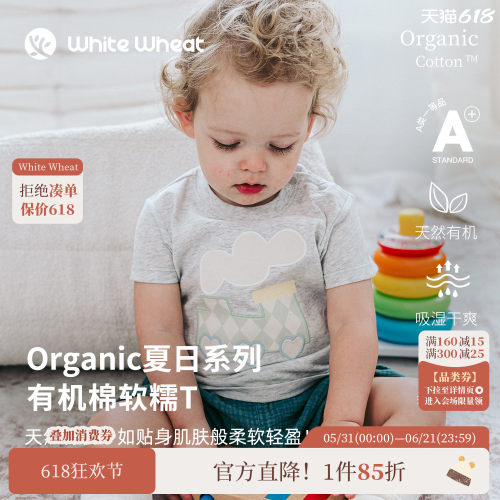 whitewheat纯棉小火车贴布T恤
