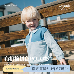 打底 whitewheat儿童2025春季 新款 长袖 女宝纯棉撞色t恤男童polo衫