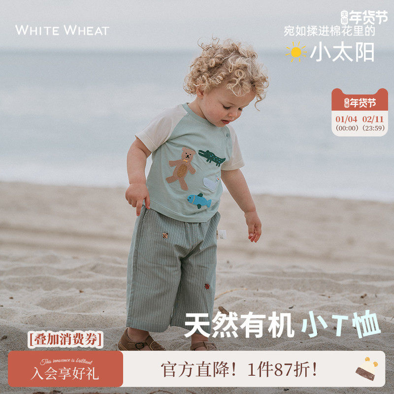 whitewheat儿童上衣女男孩2025夏季新款贴布纯棉t恤宝宝休闲短袖,童装/婴儿装/亲子装,T恤,淘宝优惠券,粉丝福利购,淘宝优惠卷