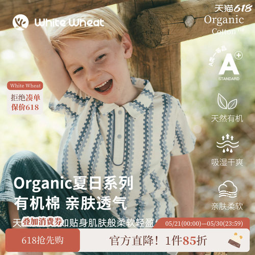 whitewheat蓝色Z字型条纹polo