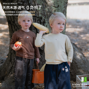 whitewheat儿童2025春秋上衣男女宝宝休闲长袖 t恤婴儿百搭打底衫