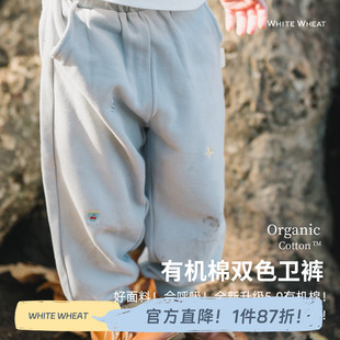 儿童纯棉运动束脚裤 whitewheat男童裤 女童刺绣长裤 新款 子2025春季