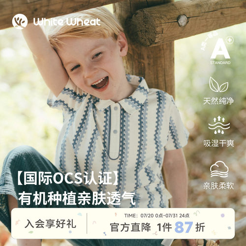 whitewheat蓝色Z字型条纹polo