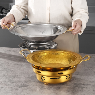 加厚304不锈钢宽边火锅盆商用小龙虾锤纹干锅酒精炉电磁炉平底锅