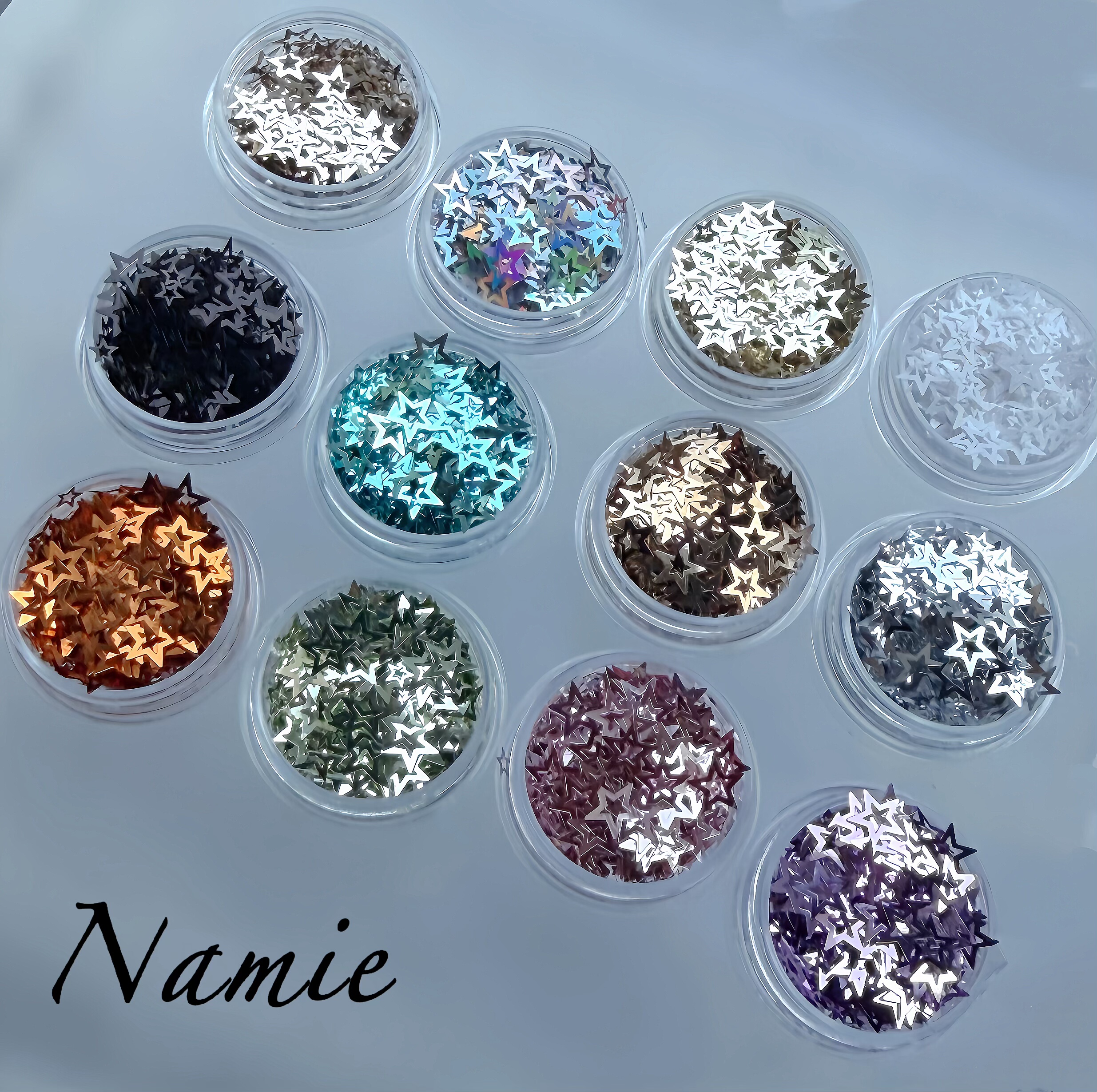 Namie圣诞氛围感超薄 彩色镂空五角星美甲亮片美甲饰品指甲装饰