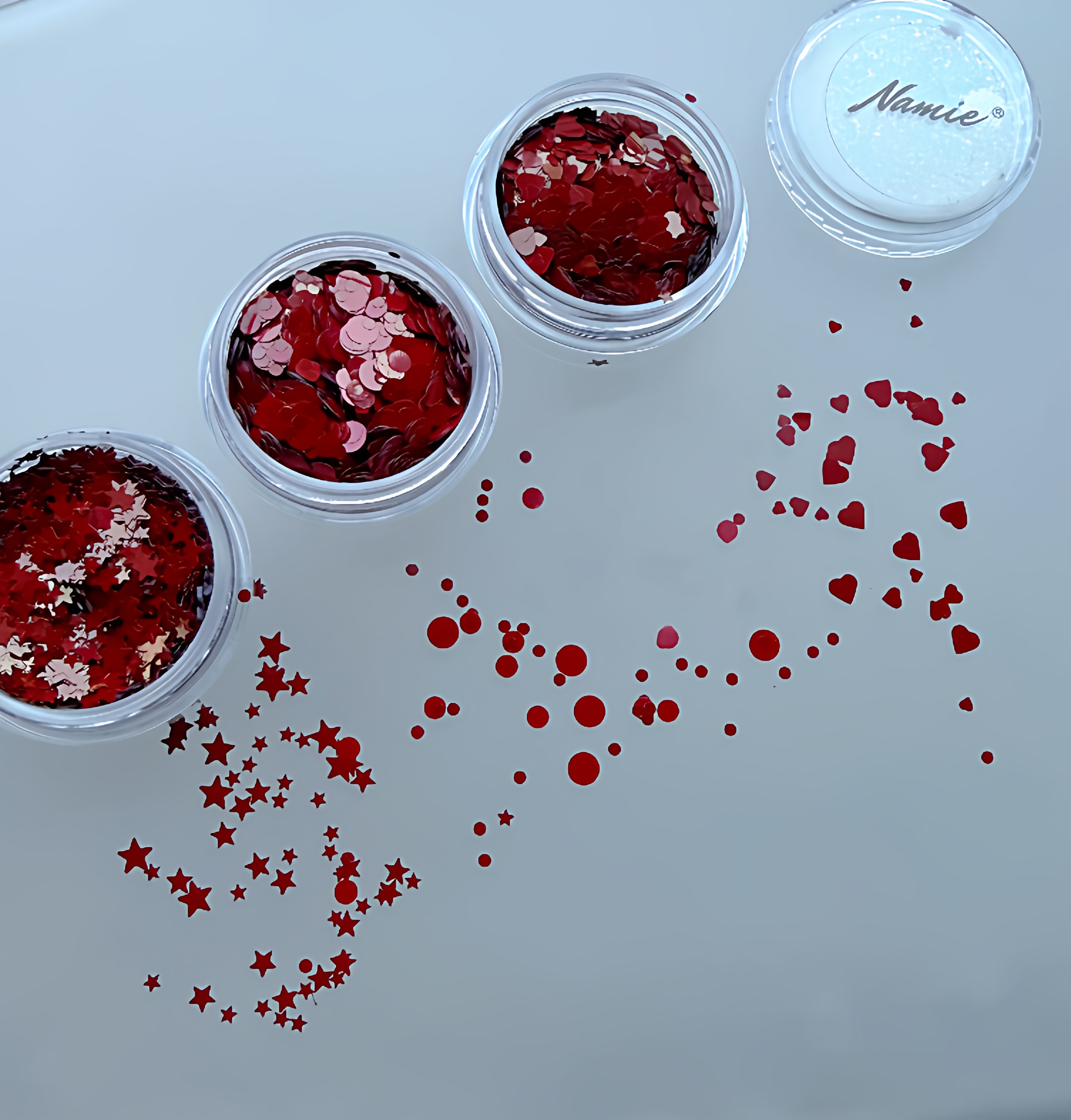 Namie超薄新年红色鸽血红圆点五角星爱心美甲亮片闪粉指甲装饰