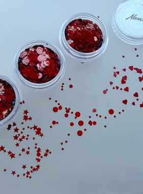 Namie超薄新年红色鸽血红圆点五角星爱心美甲亮片闪粉指甲装饰